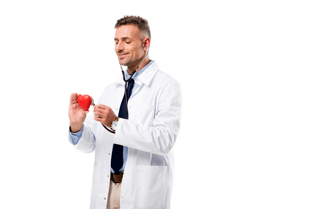 cardiologist holding a heart toy and a stethoscope