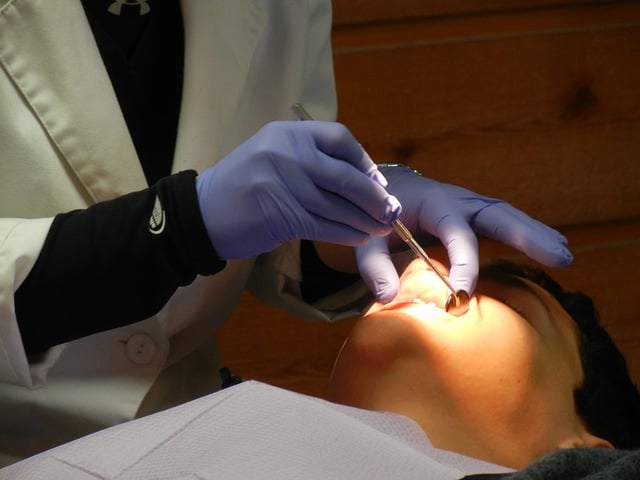 dentist doing a dental check up to the patient